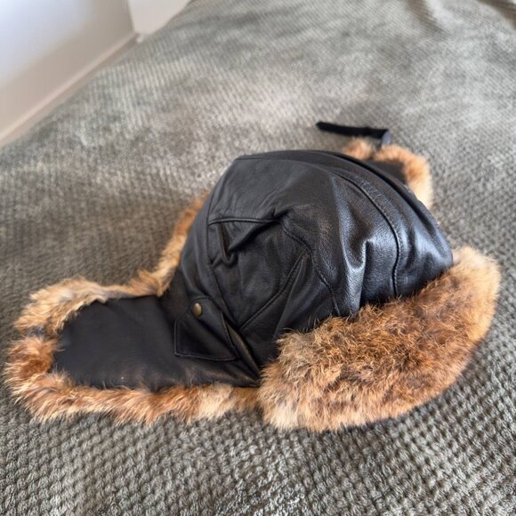 Men's rabbit fur leather hat for winter - Picture 6 of 7